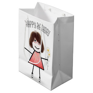 Bolsa De Regalo Mediana Chica de cumpleaños con ramo de margaritas