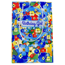 Bolsa De Regalo Mediana Chica de cumpleaños de flores de colores