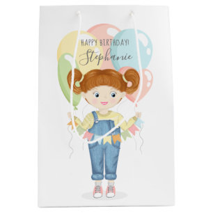 Bolsa De Regalo Mediana Chica de cumpleaños en Overalls Redhead