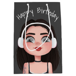 Bolsa De Regalo Mediana Chica de cumpleaños personalizado con auriculares