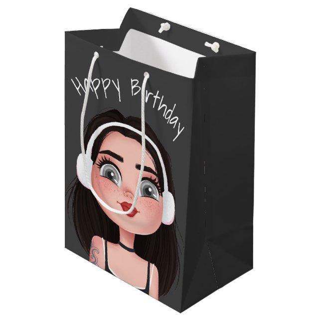 Bolsa De Regalo Mediana Chica de cumpleaños personalizado con auriculares (Angulo Anverso)