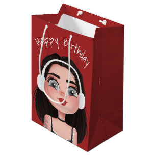 Bolsa De Regalo Mediana Chica de cumpleaños personalizado con auriculares