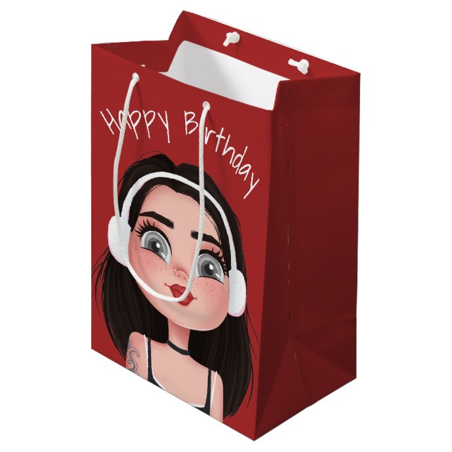 Bolsa De Regalo Mediana Chica de cumpleaños personalizado con auriculares (Angulo Anverso)