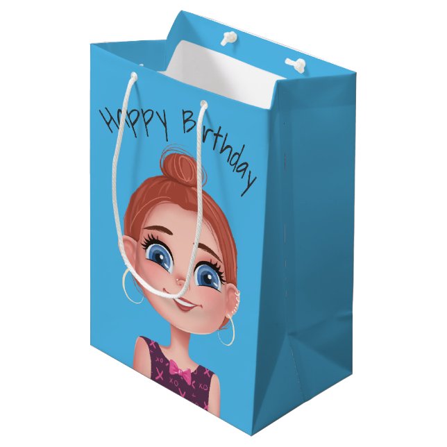 Bolsa De Regalo Mediana Chica De Cumpleaños personalizado En Aqua (Angulo Anverso)