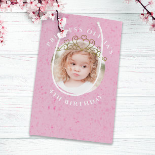 Bolsa De Regalo Mediana Chica de cumpleaños rosado lindo Princesa Tiara Si
