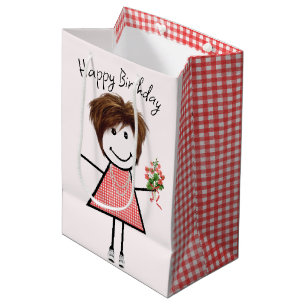 Bolsa De Regalo Mediana Chica De Figura De Palo Cuto Con Bouquet De Cumple