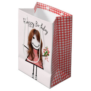 Bolsa De Regalo Mediana Chica De Figura De Palo Cuto Con Bouquet De Cumple