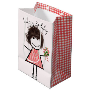 Bolsa De Regalo Mediana Chica De Figura De Palo Cuto Con Bouquet De Cumple