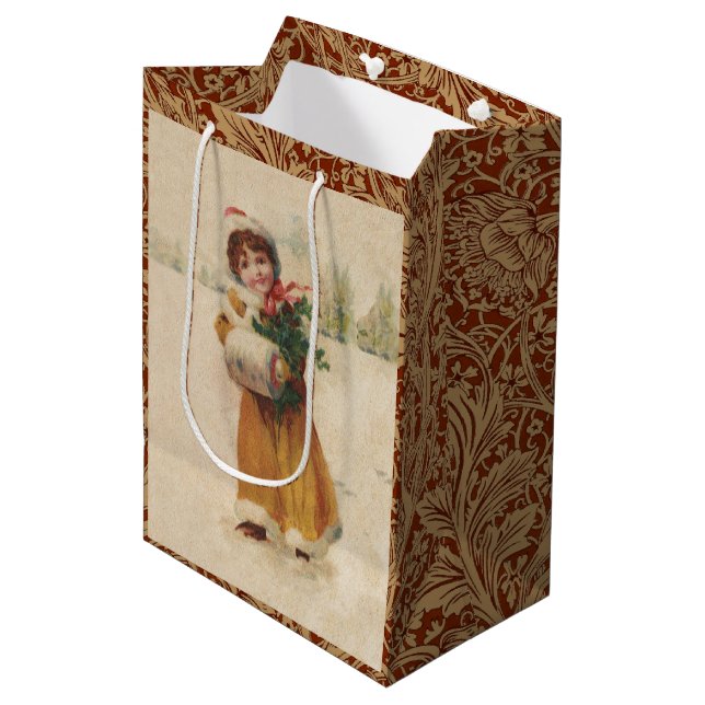 Bolsa De Regalo Mediana Chica de invierno de Navidades antiguos niño (Angulo Anverso)