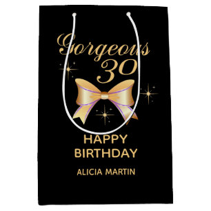 Bolsa De Regalo Mediana Chica de la cinta de oro Gorgeous 30 Black Happy B
