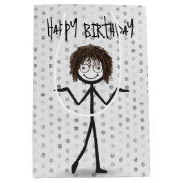 Bolsa De Regalo Mediana Chica de la figura del palo de cumpleaños con pelo