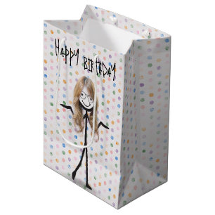 Bolsa De Regalo Mediana Chica de la figura del palo de cumpleaños con pelo