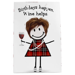 Bolsa De Regalo Mediana Chica de la figura del palo de cumpleaños con vino