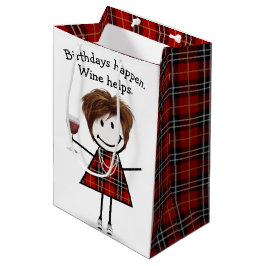 Bolsa De Regalo Mediana Chica de la figura del palo de cumpleaños con vino