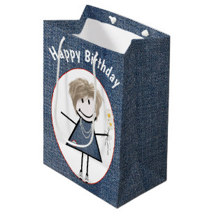 Bolsa De Regalo Mediana Chica De La Figura Del Palo De Cumpleaños En El De