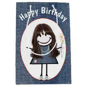 Bolsa De Regalo Mediana Chica De La Figura Del Palo De Cumpleaños En El De