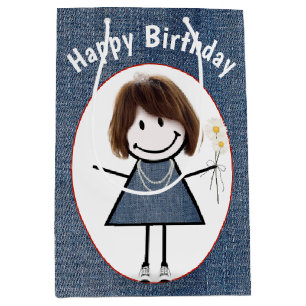 Bolsa De Regalo Mediana Chica De La Figura Del Palo De Cumpleaños En El De