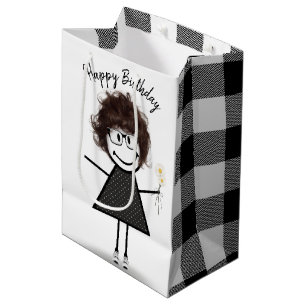 Bolsa De Regalo Mediana Chica de la figura del stick con daisies