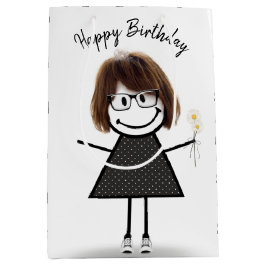 Bolsa De Regalo Mediana Chica de la figura del stick con daisies