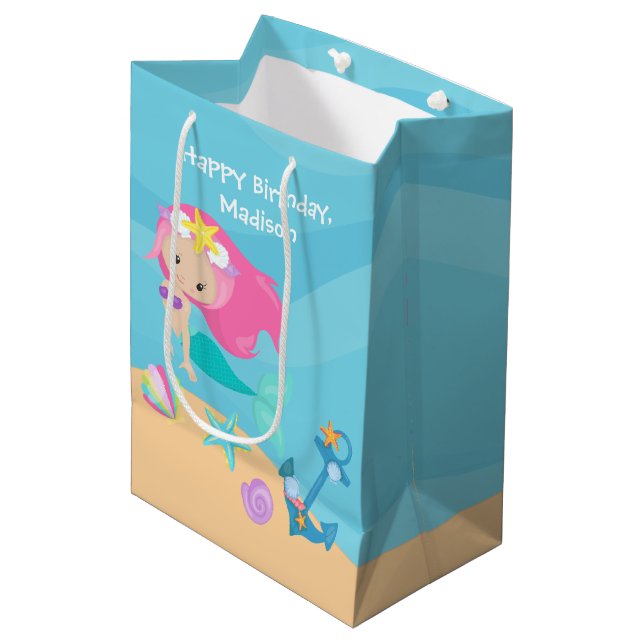 Bolsa De Regalo Mediana Chica de la Sirena Personalizado Niños Fiesta de c (Angulo Anverso)