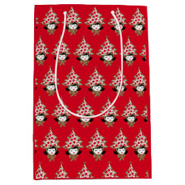 Bolsa De Regalo Mediana Chica de Navidad retro vintage con Gorra de árbol