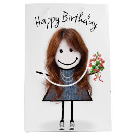 Bolsa De Regalo Mediana Chica de palitos de cumpleaños con ramo de flores