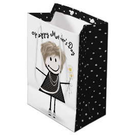 Bolsa De Regalo Mediana Chica de palitos del Día de la Madre con margarita