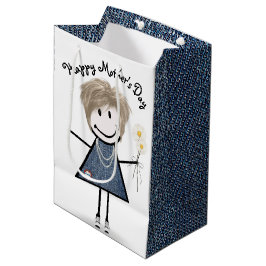Bolsa De Regalo Mediana Chica de palitos del Día de la Madre con margarita