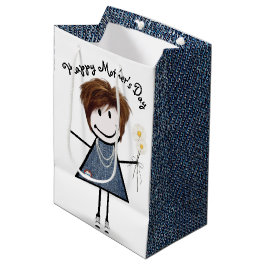 Bolsa De Regalo Mediana Chica de palitos del Día de la Madre con margarita