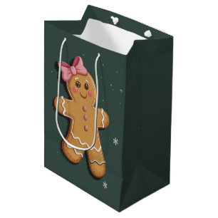 Bolsa De Regalo Mediana Chica de pan de jengibre de Navidad lazo rosa Coqu