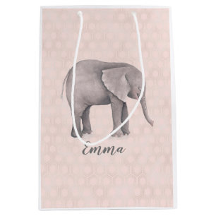 Bolsa De Regalo Mediana Chica del elefante con el fondo geométrico rosado