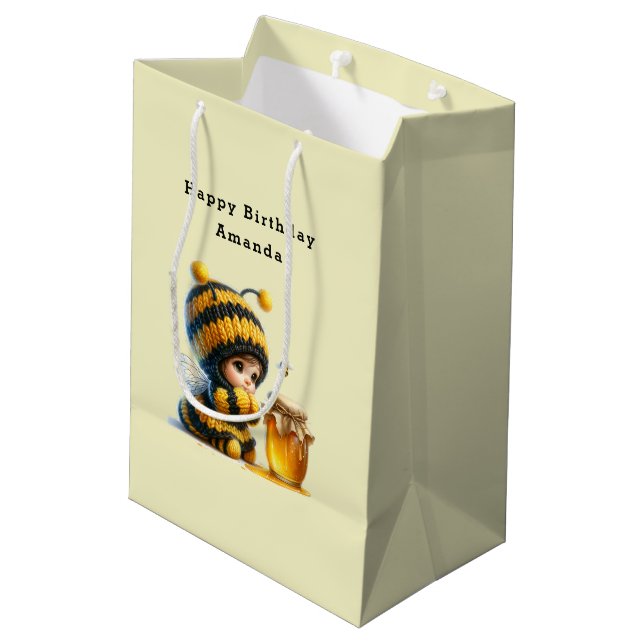 Bolsa De Regalo Mediana Chica lindo con traje de abeja con cumpleaños de m (Angulo reverso)