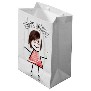 Bolsa De Regalo Mediana Chica palo de cumpleaños con margarita