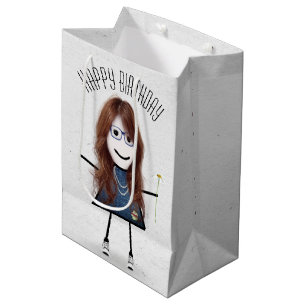 Bolsa De Regalo Mediana Chica palo de cumpleaños con margarita