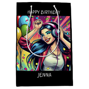 Bolsa De Regalo Mediana Chica Pop Art con Auriculares Cumpleaños Personali