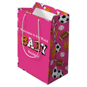 Bolsa De Regalo Mediana Chica rosa Baby Shower deportivo