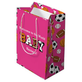 Bolsa De Regalo Mediana Chica rosa de Baby Shower deportivo