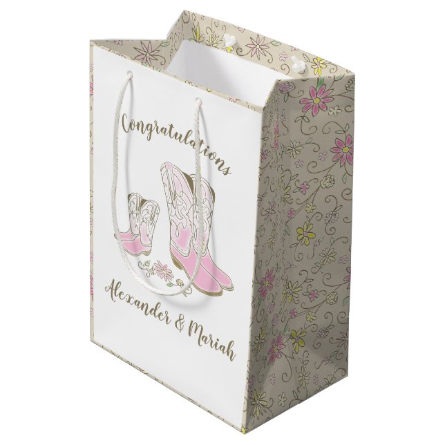 Bolsa De Regalo Mediana Chica rosa occidental del país Baby Shower rural d (Angulo reverso)