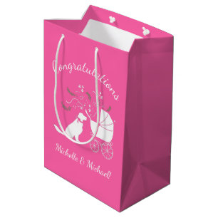 Bolsa De Regalo Mediana Chica rosado de Baby Shower de perro con recuperac