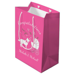 Bolsa De Regalo Mediana Chica rosado del perro Husky siberiano Baby Shower