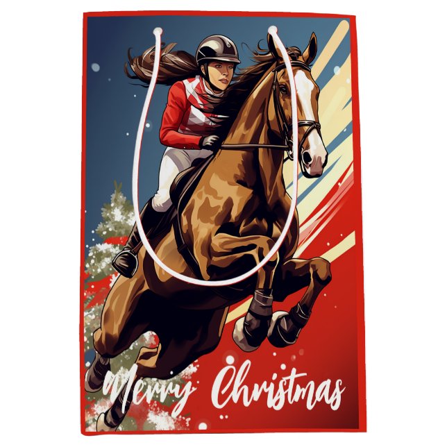 Bolsa De Regalo Mediana Chica y caballo saltando Feliz Navidad (Anverso)