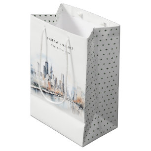 Bolsa De Regalo Mediana Chicago, Illinois City Scape Watercolor Boda