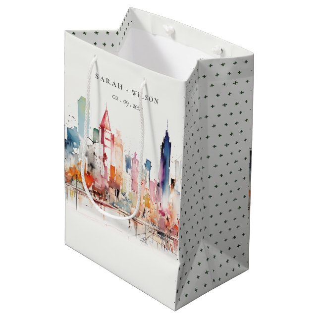 Bolsa De Regalo Mediana Chicago Illinois Watercolor Landscape Wedding (Angulo Anverso)