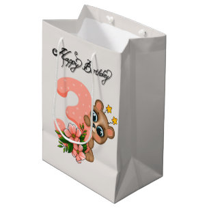 Bolsa De Regalo Mediana Chicas de oso lindo Cumpleaños 3