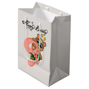 Bolsa De Regalo Mediana Chicas de oso lindo Cumpleaños 9