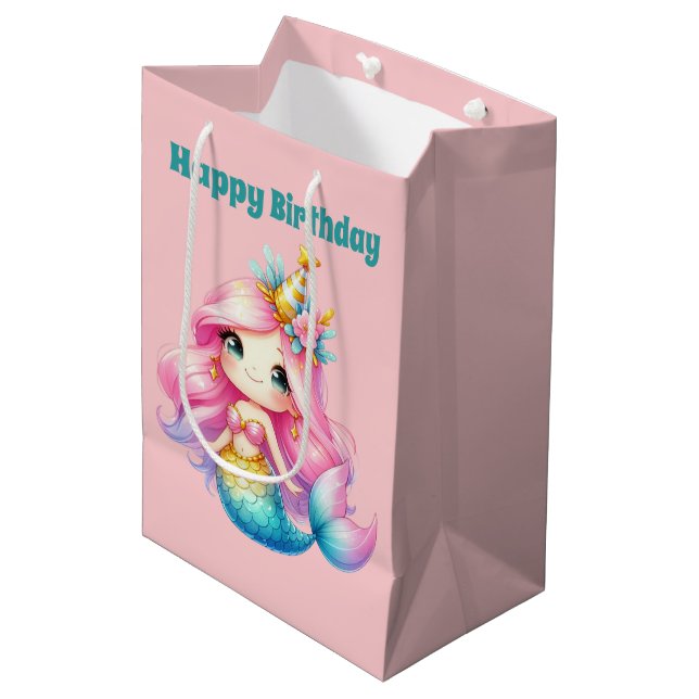 Bolsa De Regalo Mediana Chicas felices cumpleaños sirena agregar texto (Angulo Anverso)