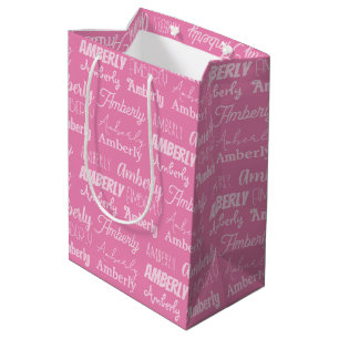 Bolsa De Regalo Mediana Chicas rosados personalizados Nombre Collage Cute