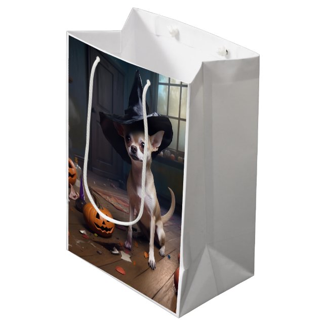 Bolsa De Regalo Mediana Chihuahua Calabazas de Halloween (Angulo Anverso)