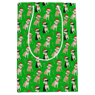 Bolsa De Regalo Mediana Chihuahua Santa Hat Candy Candy Green Navidades