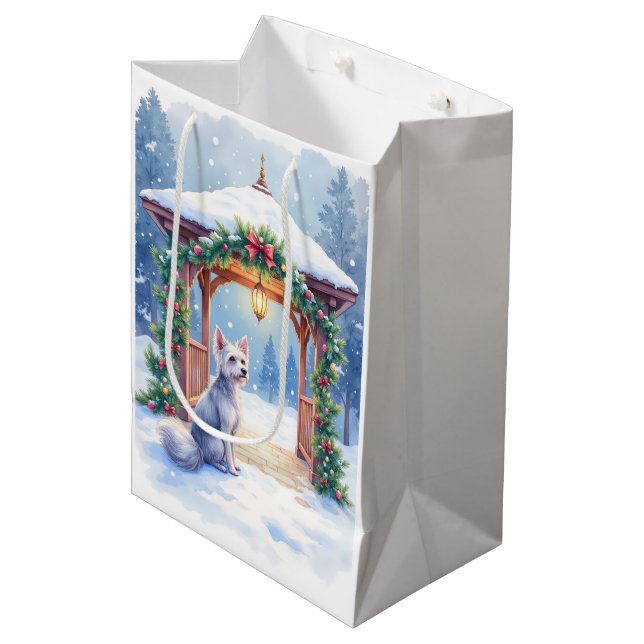 Bolsa De Regalo Mediana Chinese Crested Snowy Gazebo Christmas Art (Angulo Anverso)